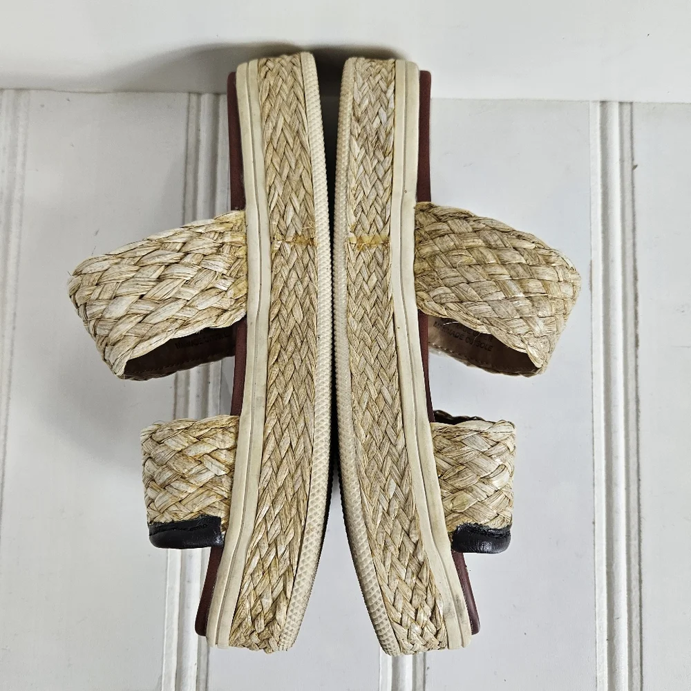 MIA Kady Platform Slide Sandals 6.5 Braided Raffia Slip On Natural Woven